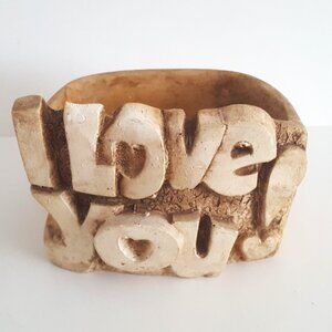 Vintage Branch Bark Wood "I Love You" Planter **AS IS**